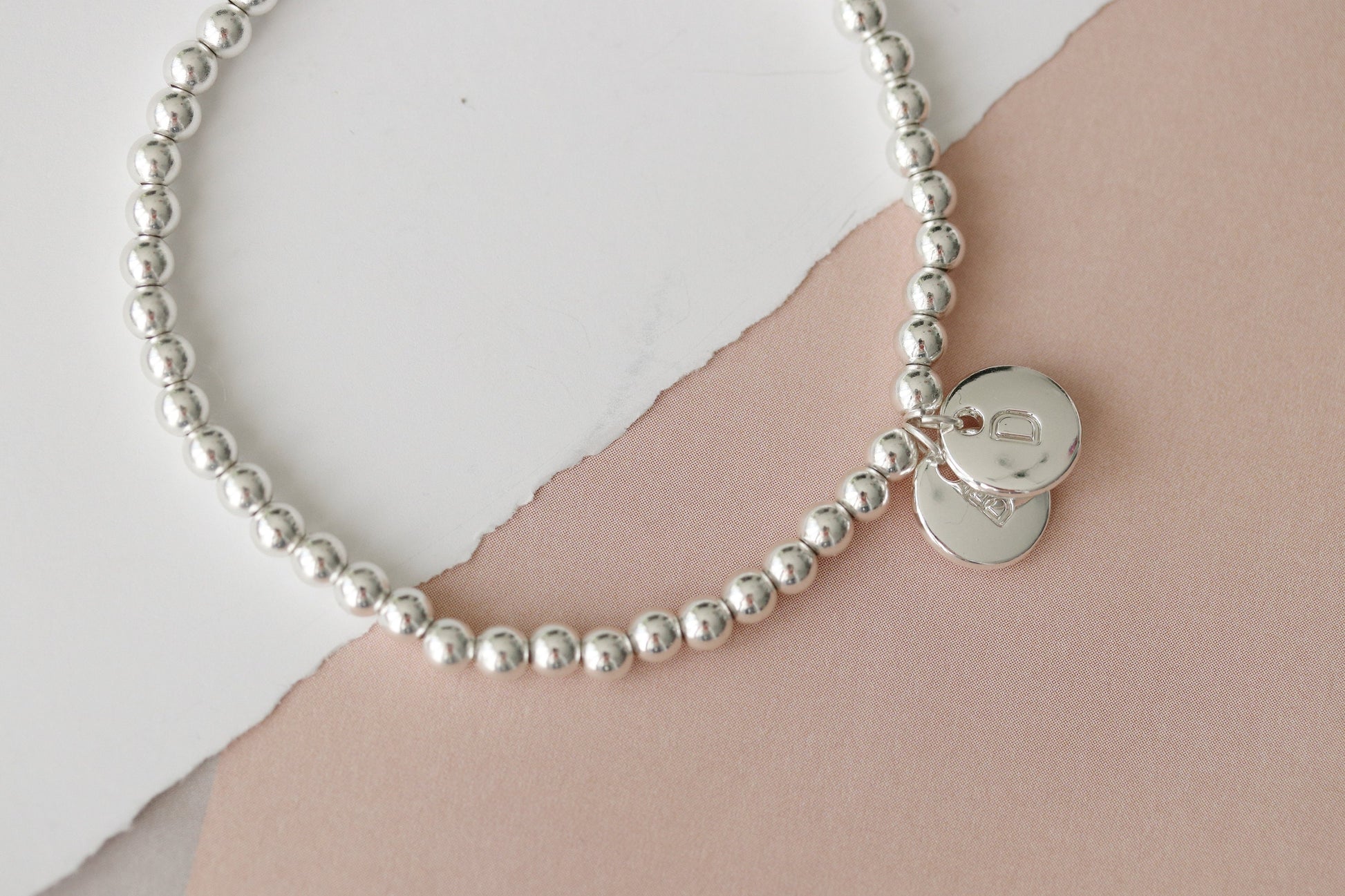 Personalised Silver Friendship Beaded Bracelet, Initial Charm Elastic Bracelet, Emerald May Birthstone Earrings, Mother's Day Gift for Mum,