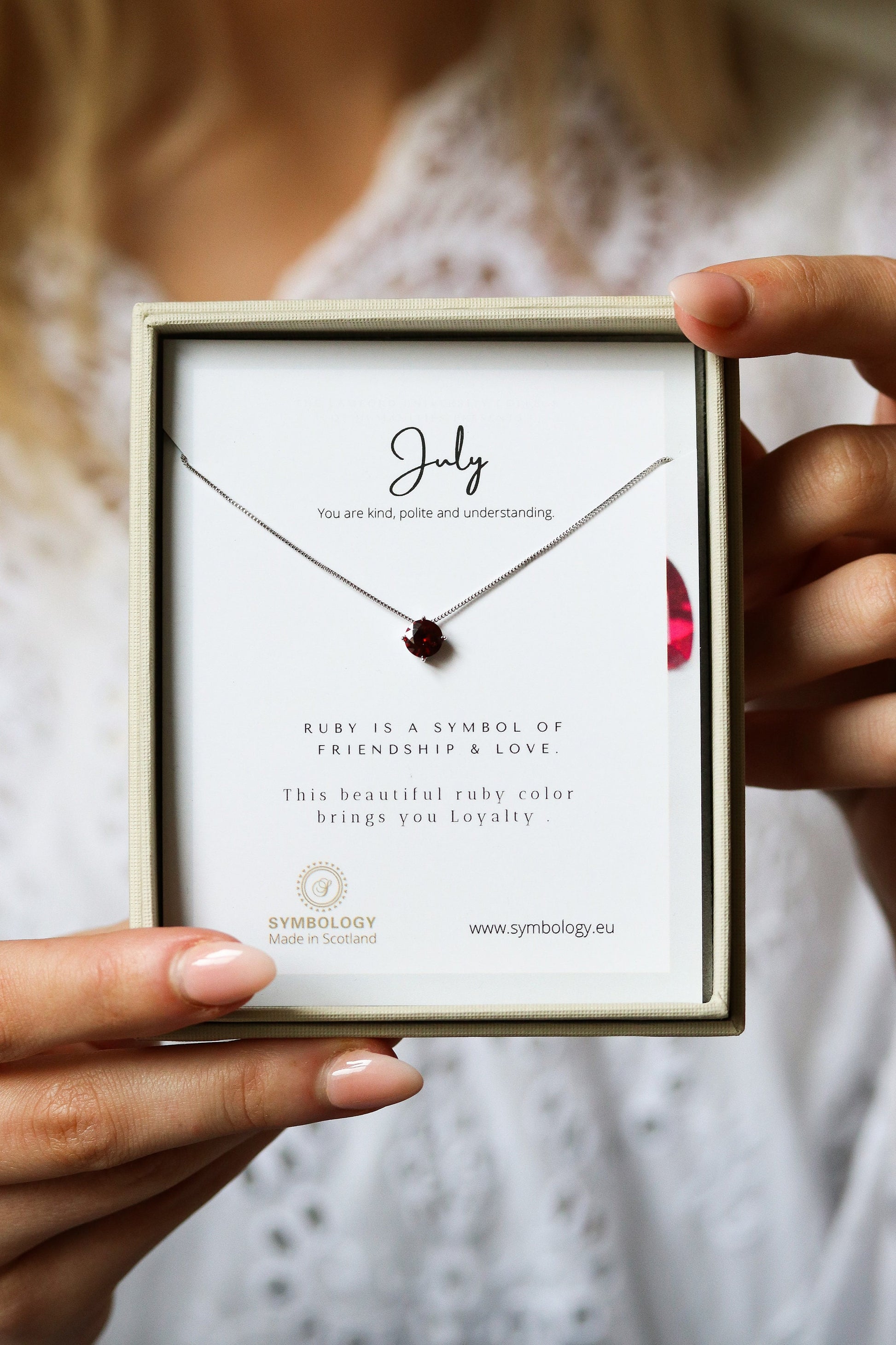 July Birthstone Necklace Handcrafted with Swarovski® Crystals / Ruby Crystal Pendant by SYMBOLOGY / Gift For Her / Valentines / Mothers Day