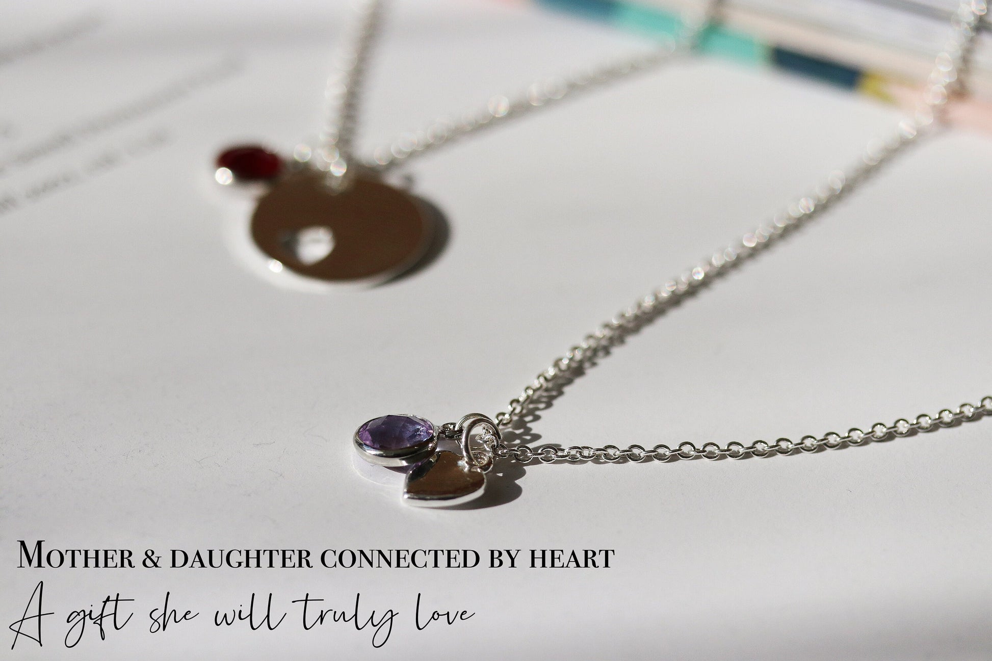 Mother Daughter Gift Necklace, Silver Love Heart Necklace, Personalised Birthstone Initial Pendant, Sentimental Women Jewellery,Gift for Her