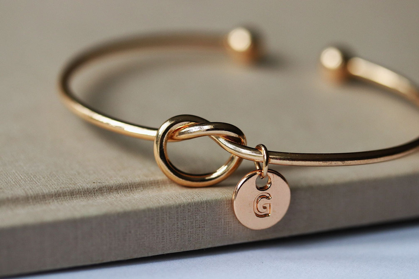 Personalised Silver Friendship Knot Bracelet, Gold Initial Open Bangle, Emerald Crystal, May Birthstone Bracelet, Birthstone Gift for Her
