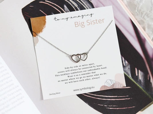 Sterling Silver Big Sister Necklace, Silver Gold Circle Love Heart Soul Sister Necklace, Best Friend Gift, Birthday Gift For Her,