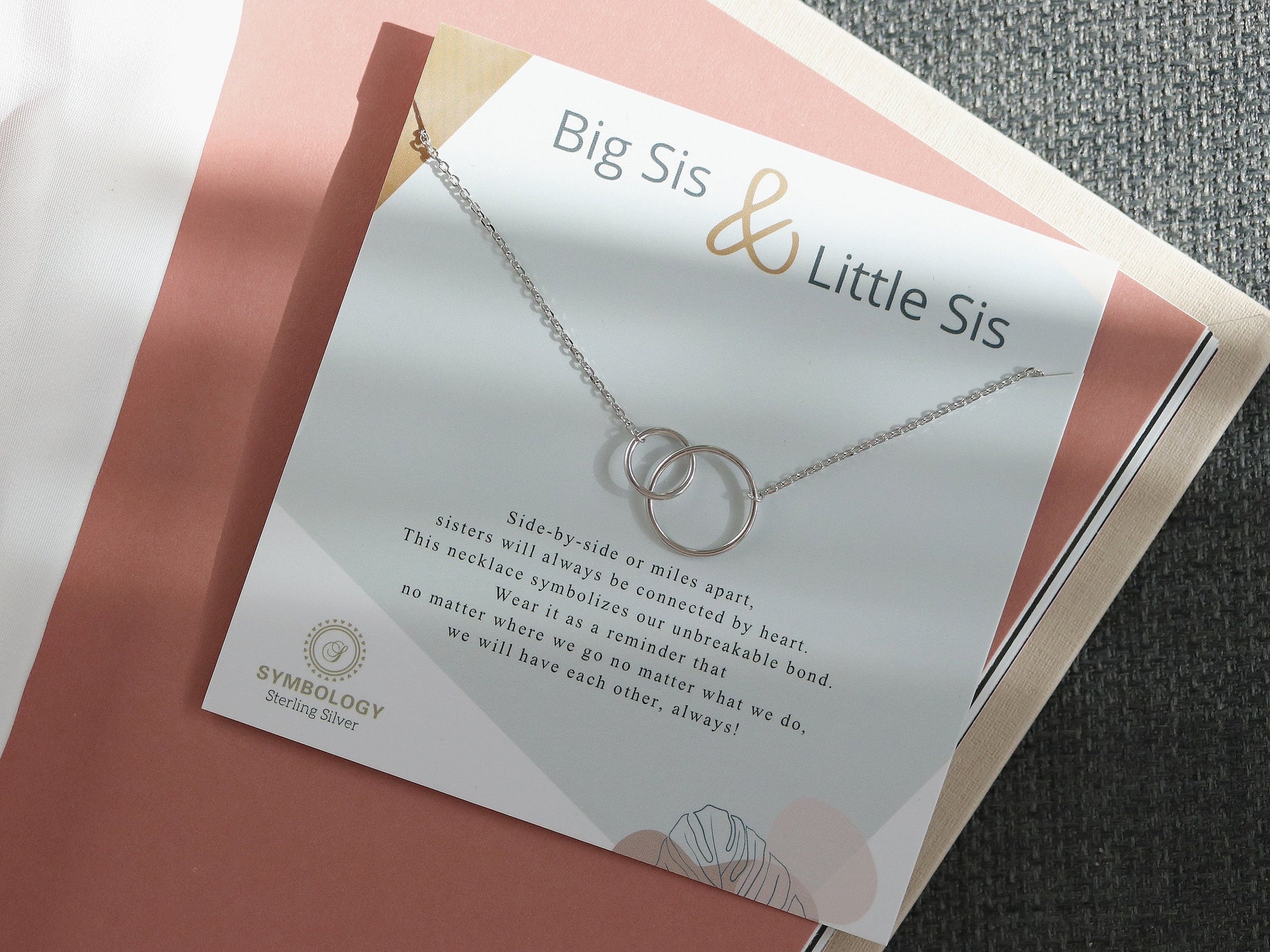Sterling Silver Big sis & Little sis Necklace, Silver Double Circle Sister Necklace, Gold Interlinked Love Heart Necklace, Birthday Gift
