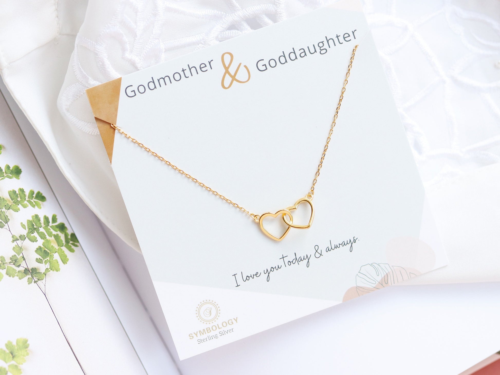Sterling Godmother & Goddaughter Necklace, Silver Double Circle Necklace, Gold Interlinked Love Heart Necklace, Birthday Gift For Her