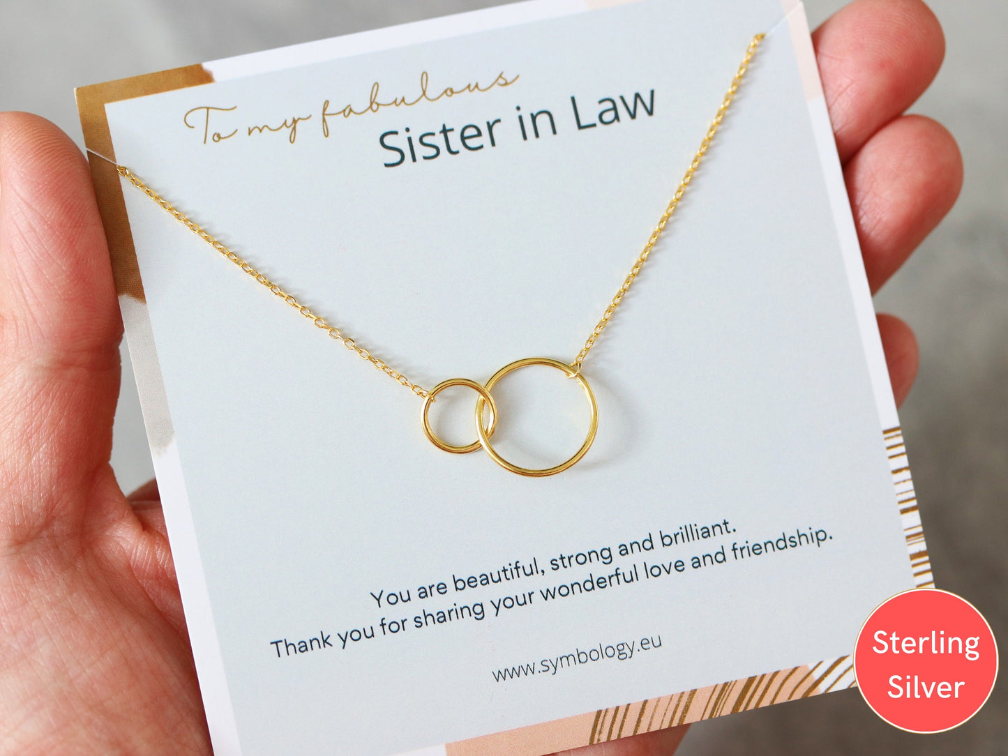 Sterling Silver Sister in Law Necklace, Silver Gold Circle Love Heart Soul Sister Necklace, Best Friend Gift, Birthday Gift For Her,