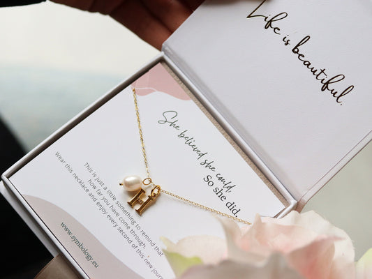 Sterling Silver She believed she could so she did necklace, Gold Vermeil Initial Necklace, Metal Health Necklace Gift, Woman Power Gift