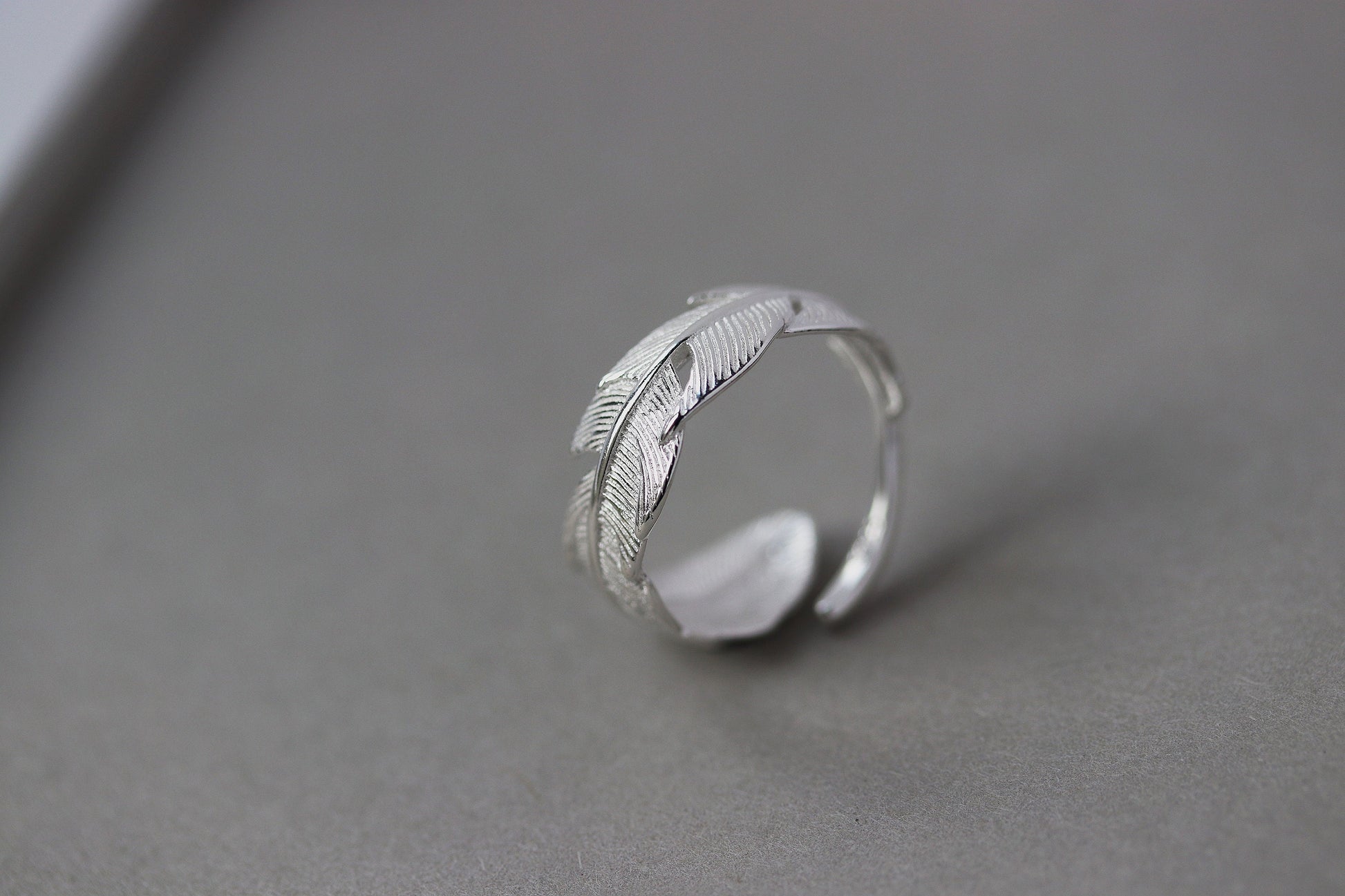 Sterling Silver Feather Open Ring, Silver Adjustable Angel Wing Ring, Chic Stack Thumb Ring, Silver Nature Inspired Gift for Her