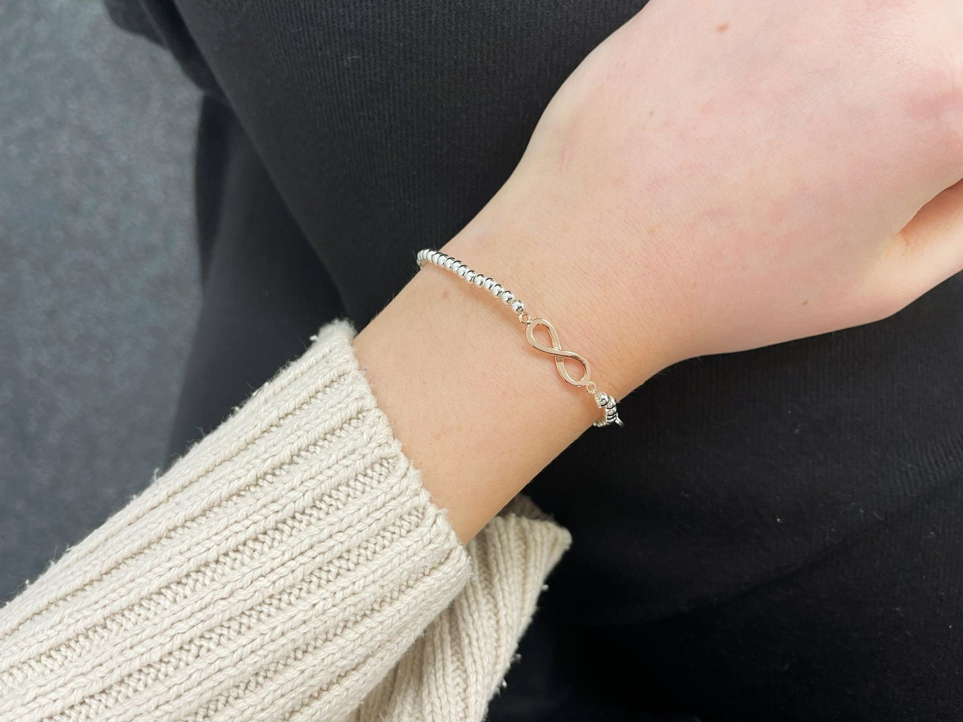 Rose Gold Infinity Charm Bracelet, Darling Daughter Beaded Bracelet, Small Adults Bracelet, Christmas gift for Child, Sentimental Kids Gift