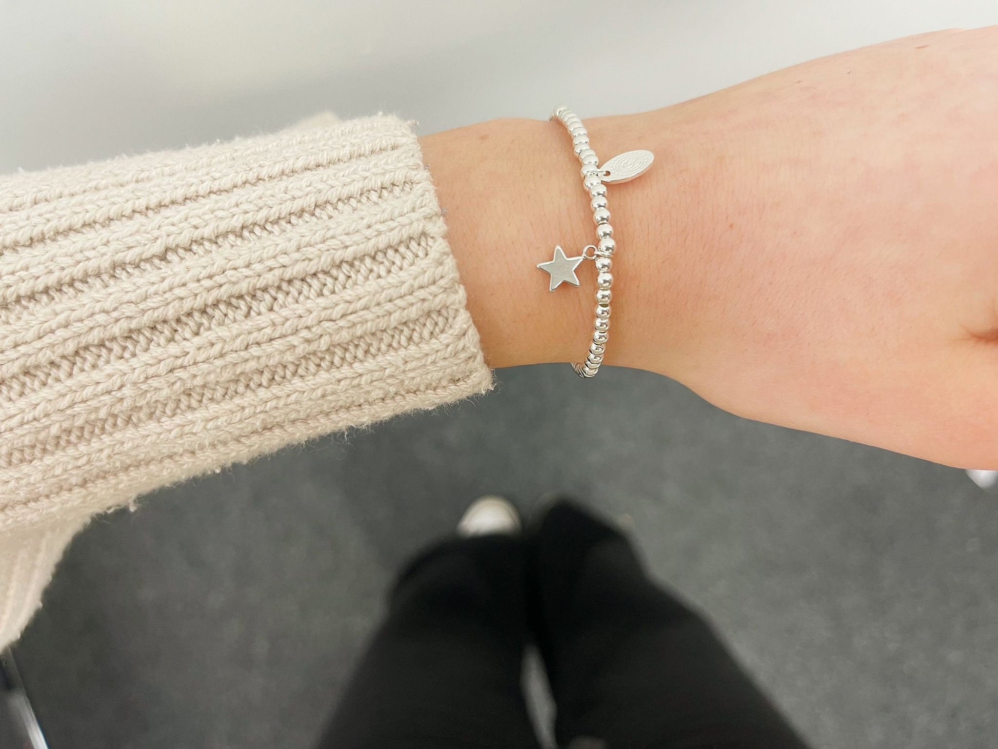 Silver Star Charm Bracelet, Super Star Beaded Bracelet, Size Small Adults Bracelet, Christmas gift for Child, Sentimental Kids Gift