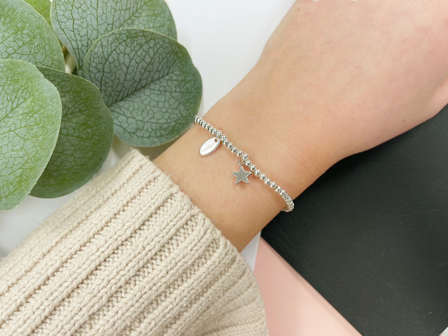Silver Star Charm Bracelet, Super Star Beaded Bracelet, Size Small Adults Bracelet, Christmas gift for Child, Sentimental Kids Gift