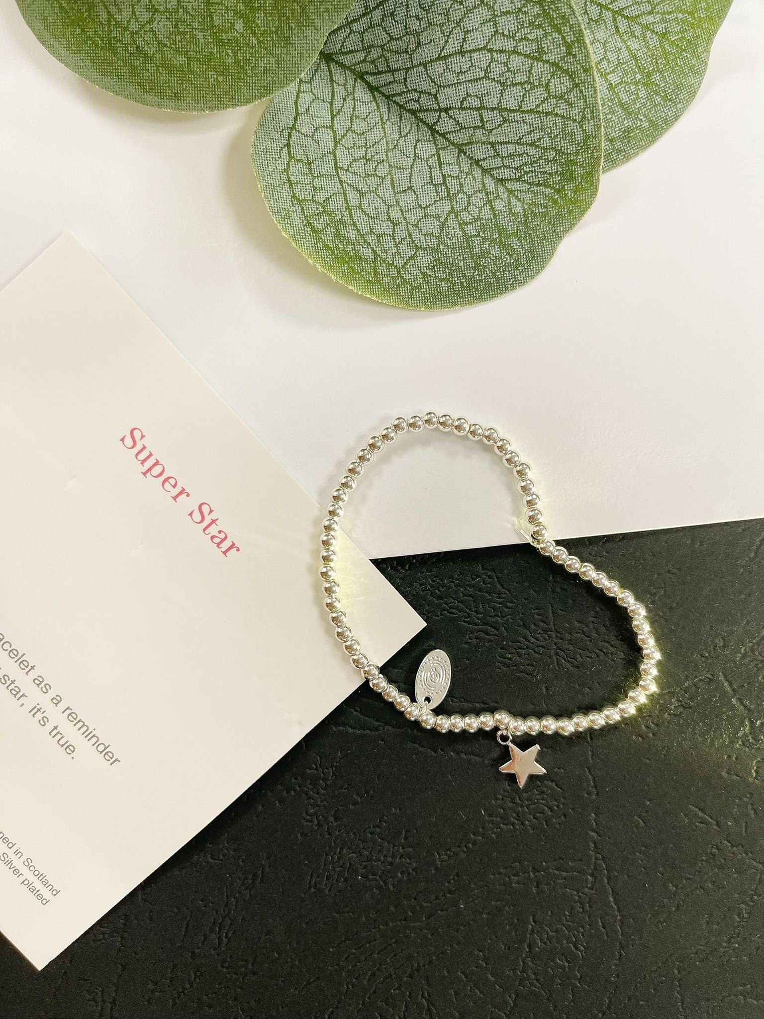 Silver Star Charm Bracelet, Super Star Beaded Bracelet, Size Small Adults Bracelet, Christmas gift for Child, Sentimental Kids Gift