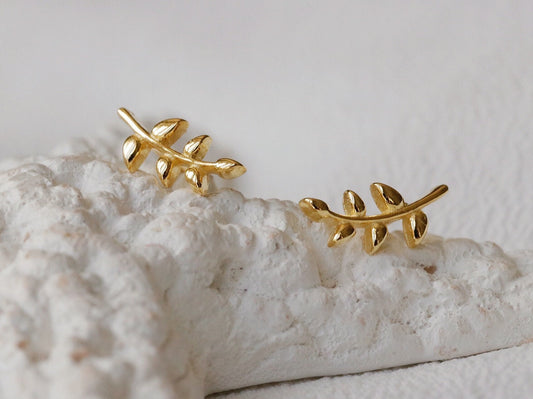Sterling Silver Friendship Leaf Earrings /Gold Oliver Leaf Shaped Minimalist Earrings, Silver Piercing Suds for Second Hole, Gift for Her