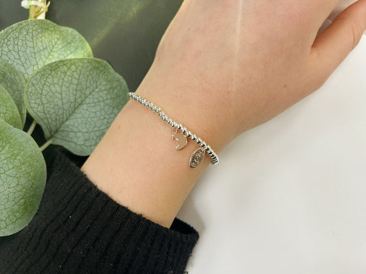 Silver and Rose Gold Beads Moon Kids Bracelet, Woman Elastic beaded Bracelet Size S, Christmas Sentimental Kids Gift For Her,Stocking Filler