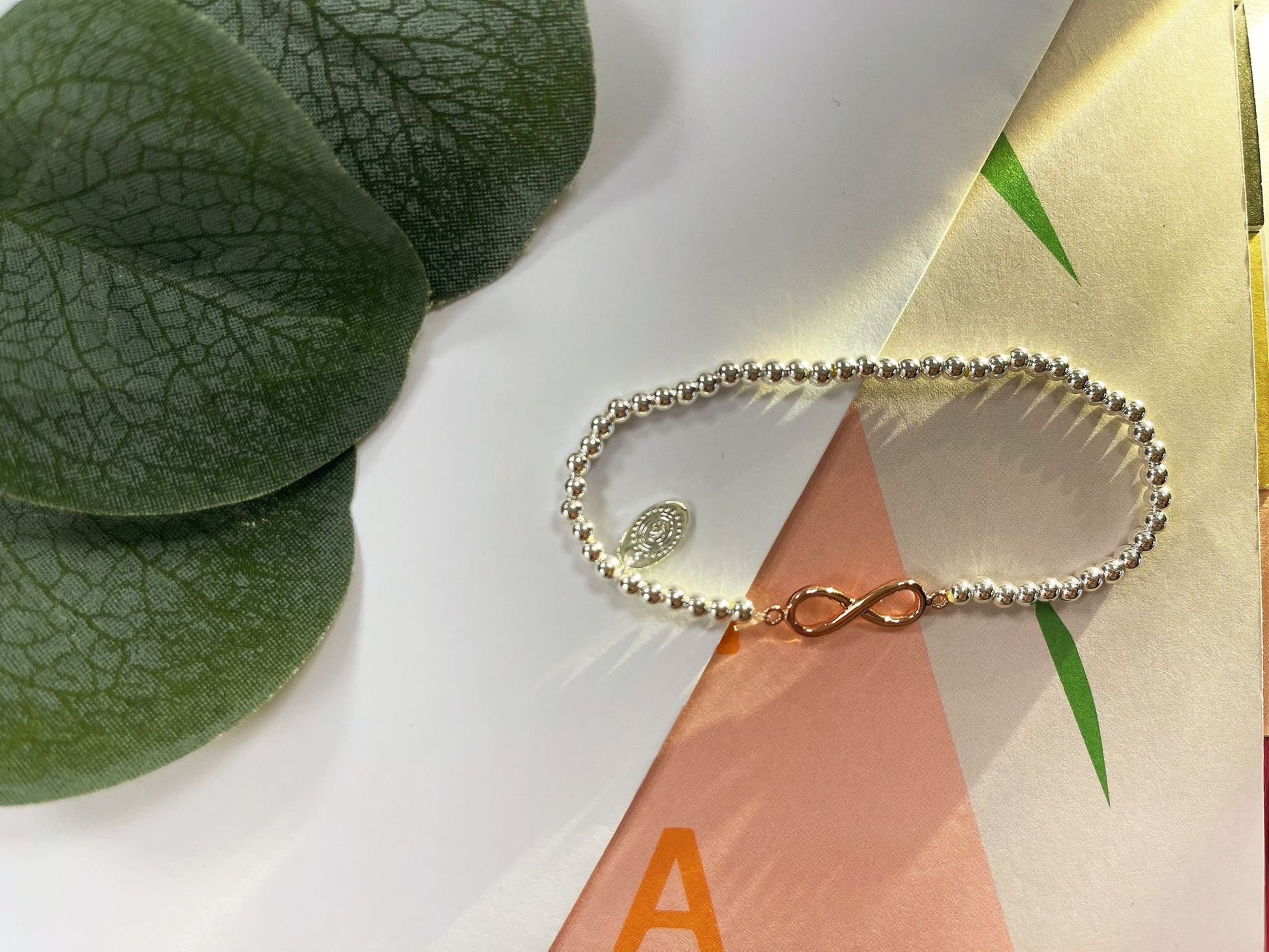 Rose Gold Infinity Charm Bracelet, Darling Daughter Beaded Bracelet, Small Adults Bracelet, Christmas gift for Child, Sentimental Kids Gift