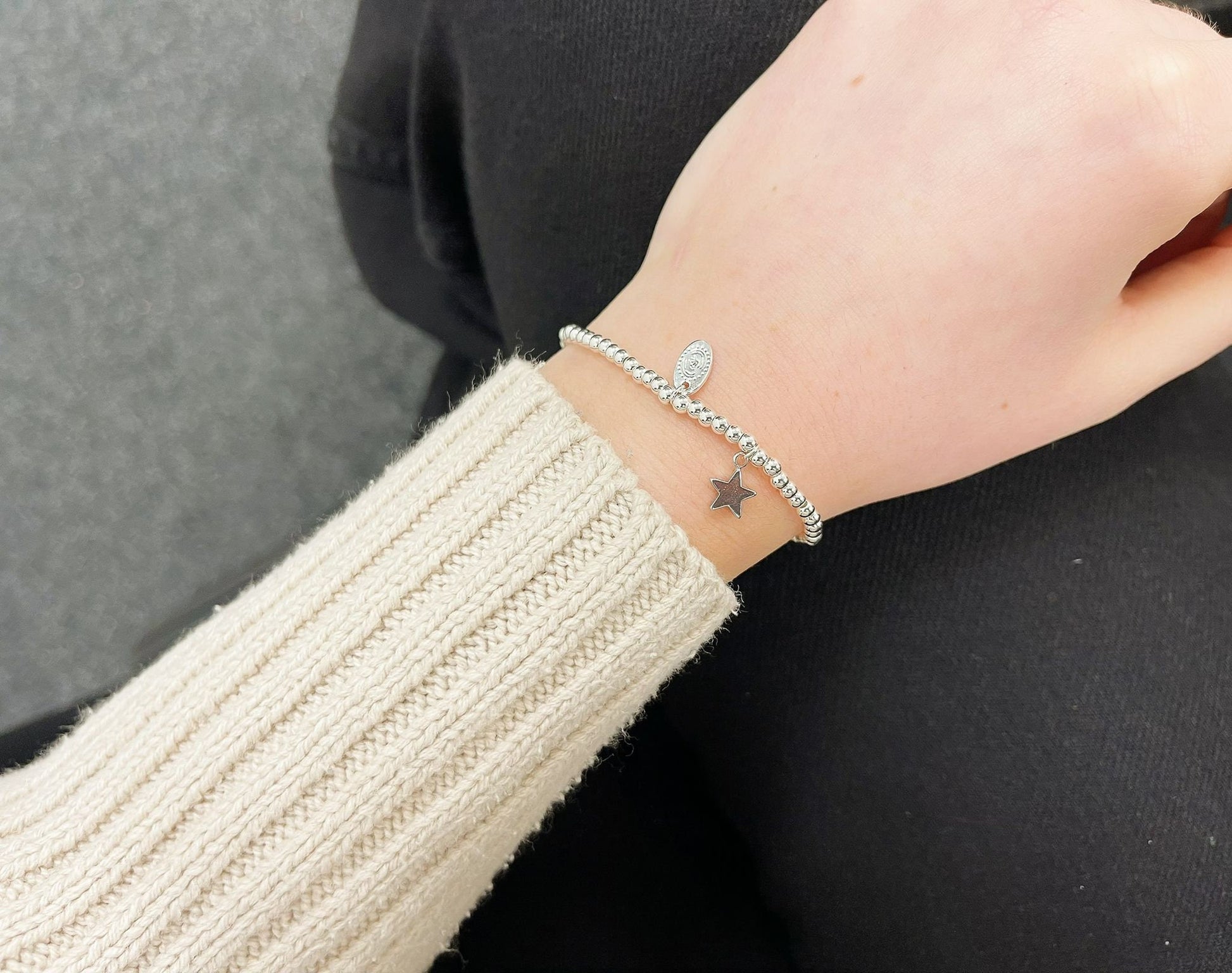 Silver Star Charm Bracelet, Super Star Beaded Bracelet, Size Small Adults Bracelet, Christmas gift for Child, Sentimental Kids Gift