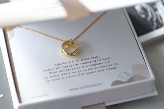 Sterling Silver Three Ring Statement Necklace, Gold Vermeil Sisters Necklace, Interlocking Circle Necklace, Christmas Gift For Her/Sister