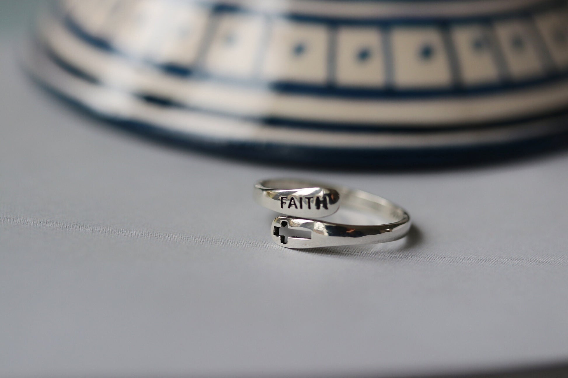Faith Cross Ring in 925 Sterling Silver, Minimalist Adjustable Ring, Silver Cross Ring, Christian Ring, Baptism Rings, Birthday Gift for her