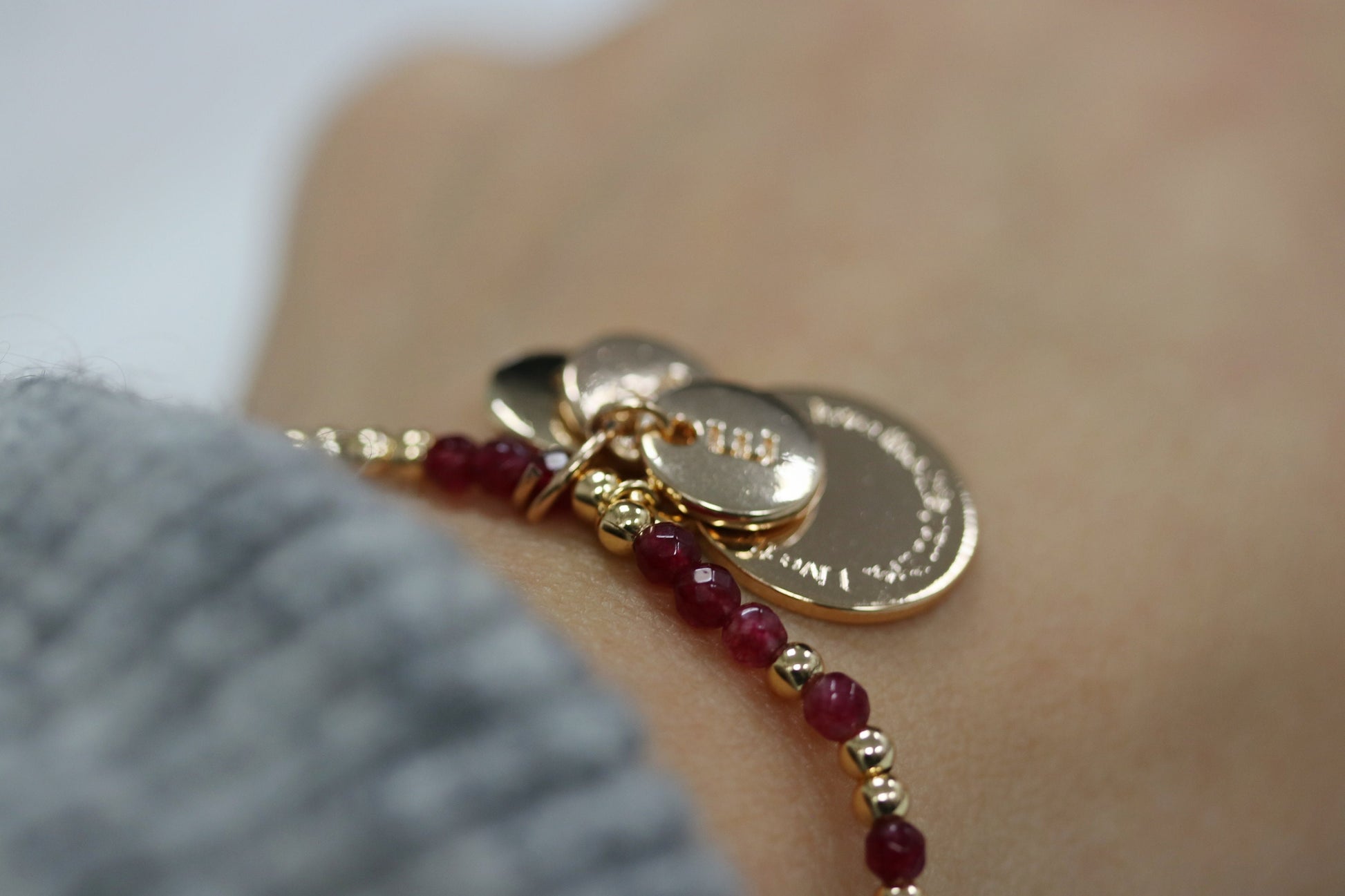 Personalised Granny Gift, Initial Charm Bracelet, Stretch Natural Beads Stackable Bracelets, Nanny Grandma Mother's Day, Family Gift