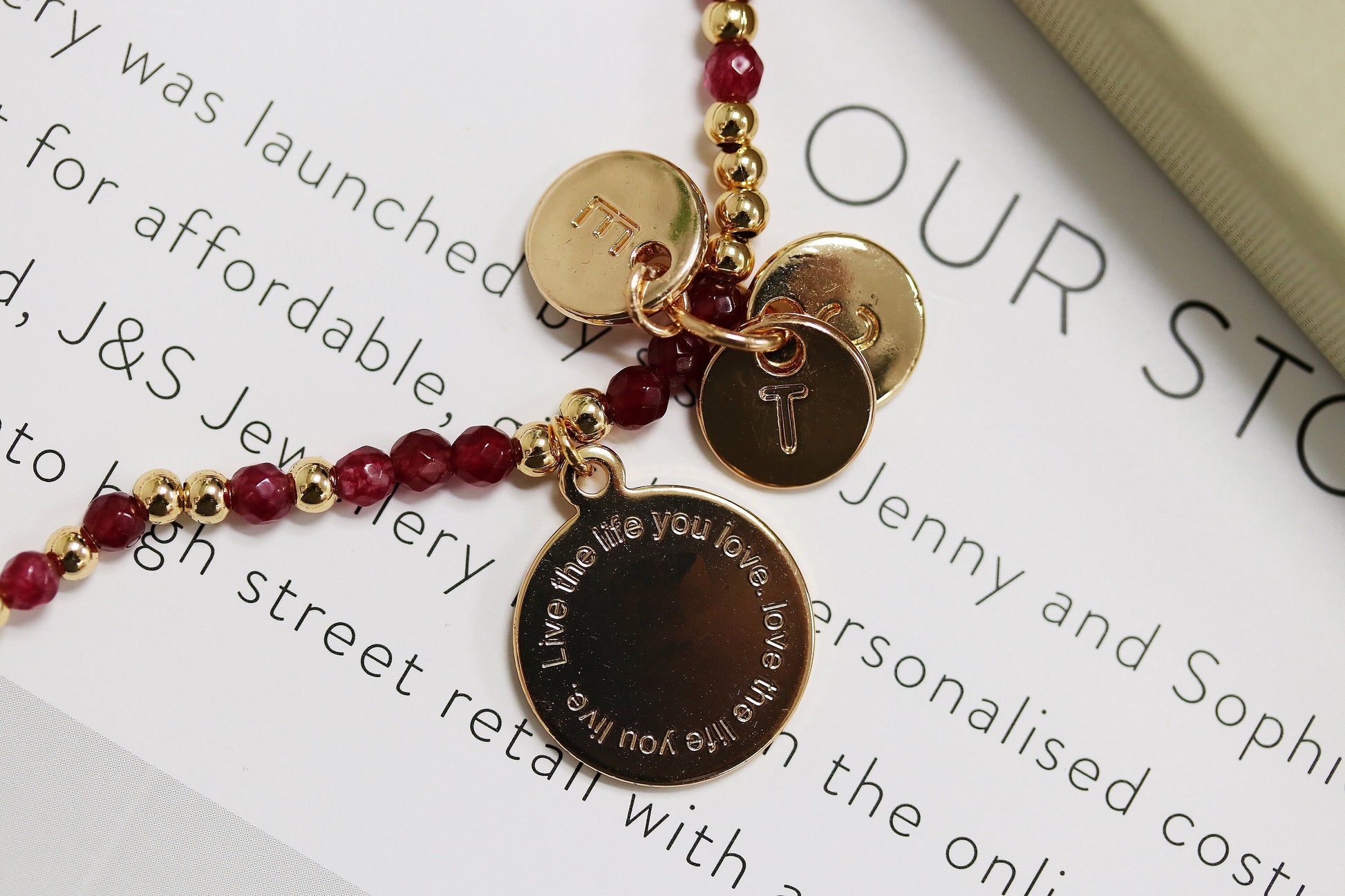 Personalised Teacher Gift, Initial Charm Teacher Thank You Bracelet, Stretch Natural Beads Stackable Dainty Bracelets, Gift for Her