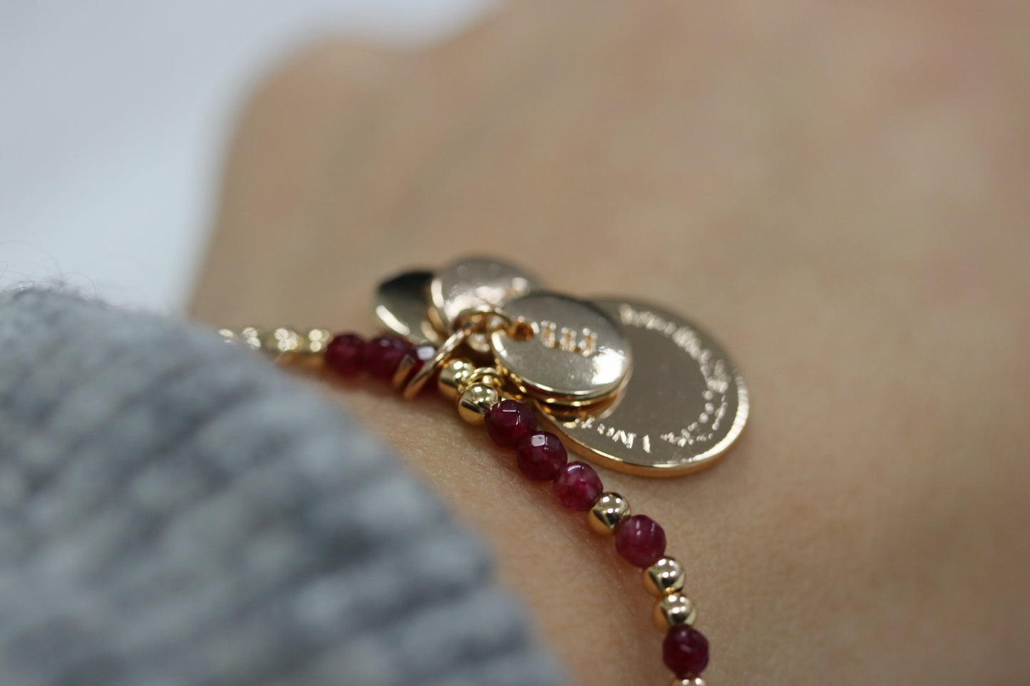 Personalised Teacher Gift, Initial Charm Teacher Thank You Bracelet, Stretch Natural Beads Stackable Dainty Bracelets, Gift for Her
