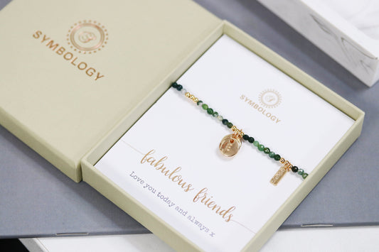 Personalised Initial Natural Bracelet, Initial Charm Bestie Bracelet, Stretch Natural Beads Bracelet, Birthday Gift, Bridesmaid Gift for her