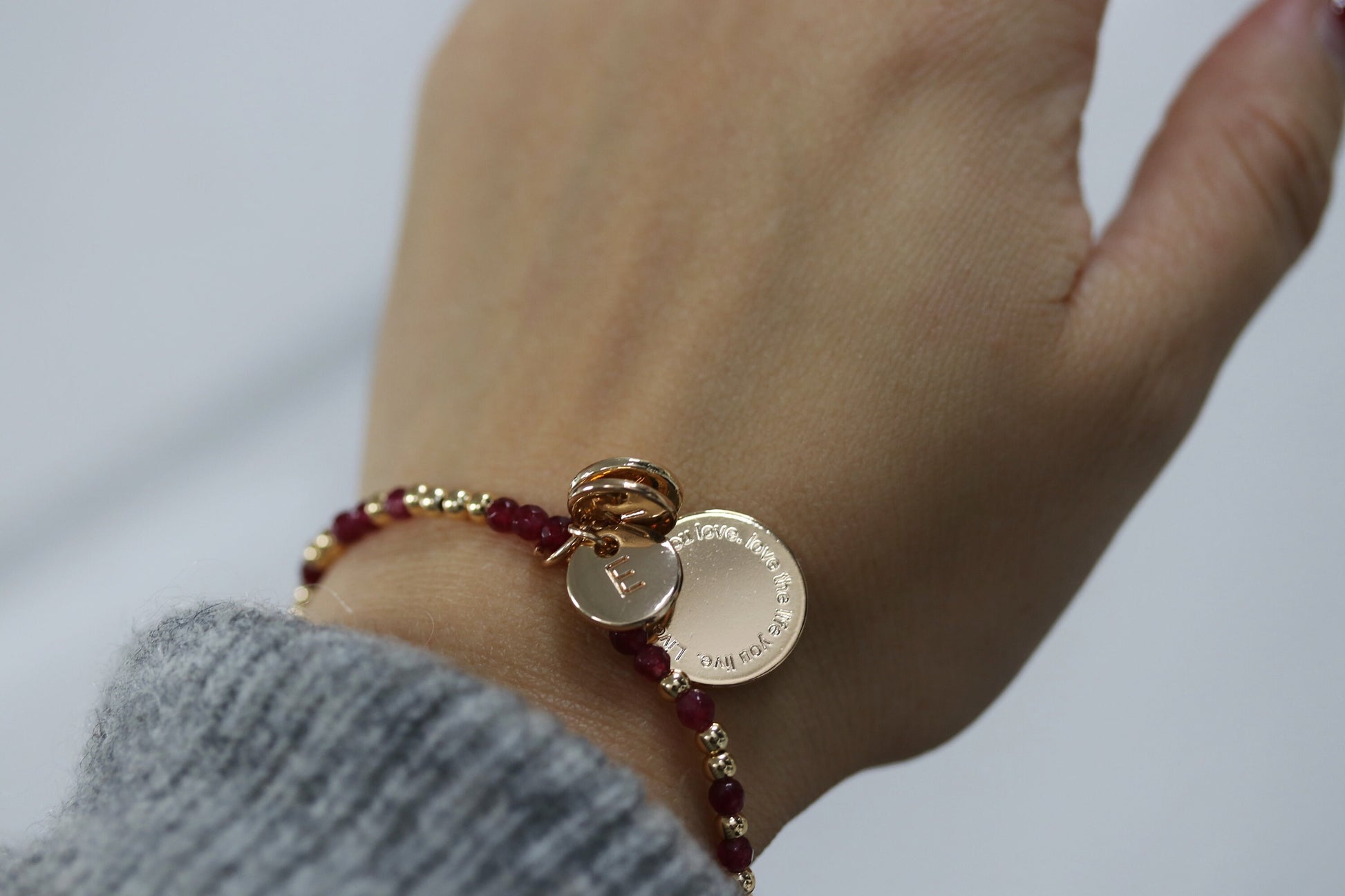 Personalised Teacher Gift, Initial Charm Teacher Thank You Bracelet, Stretch Natural Beads Stackable Dainty Bracelets, Gift for Her