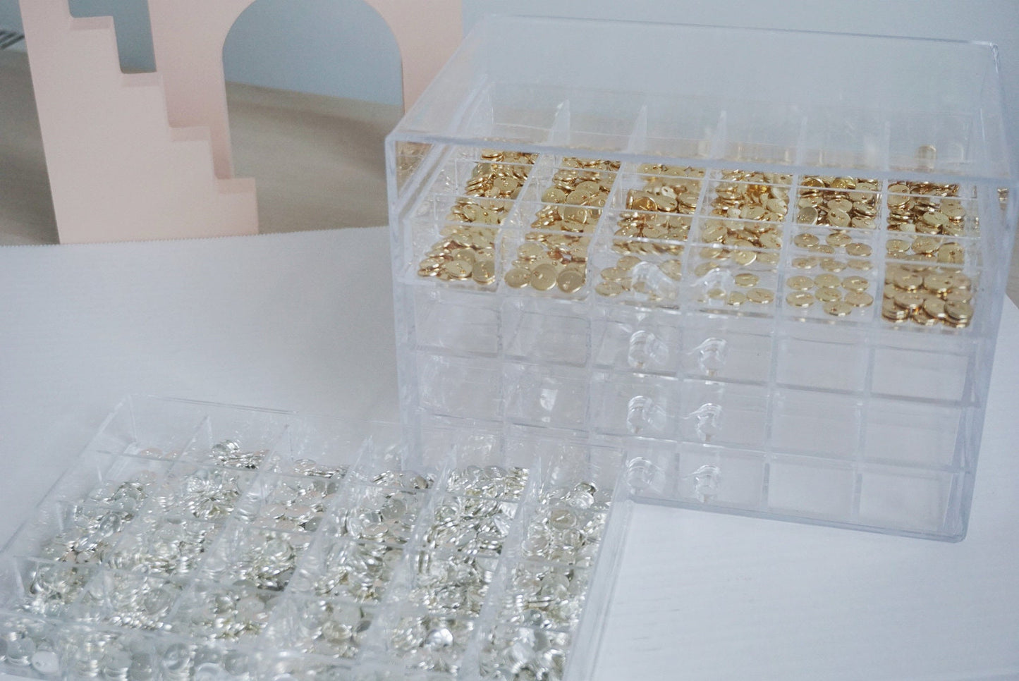 5 Layers Clear Acrylic Organiser Box with 120 Sections Compartments, Five Drawers Tray, Handmade Parts Organiser, Jewellery Party StorageBox