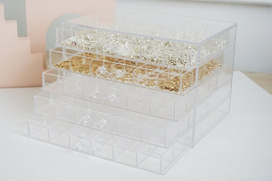 5 Layers Clear Acrylic Organiser Box with 120 Sections Compartments, Five Drawers Tray, Handmade Parts Organiser, Jewellery Party StorageBox