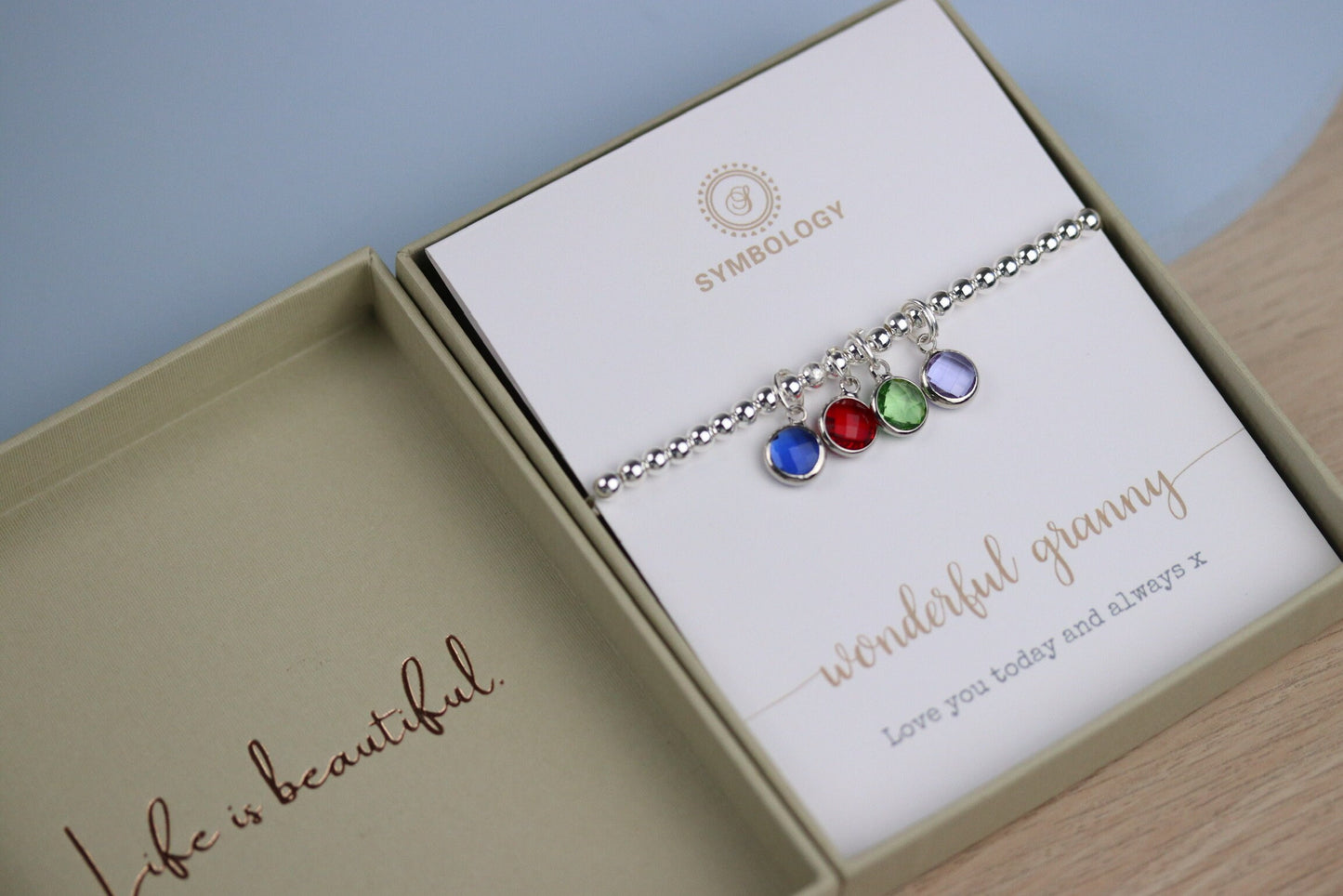 Personalised Silver Initial Mum Bracelet, Silver Beaded Elastic Granny Bracelet, Gift for Mum, Birthday Gift for Her, Minimalist Bracelet