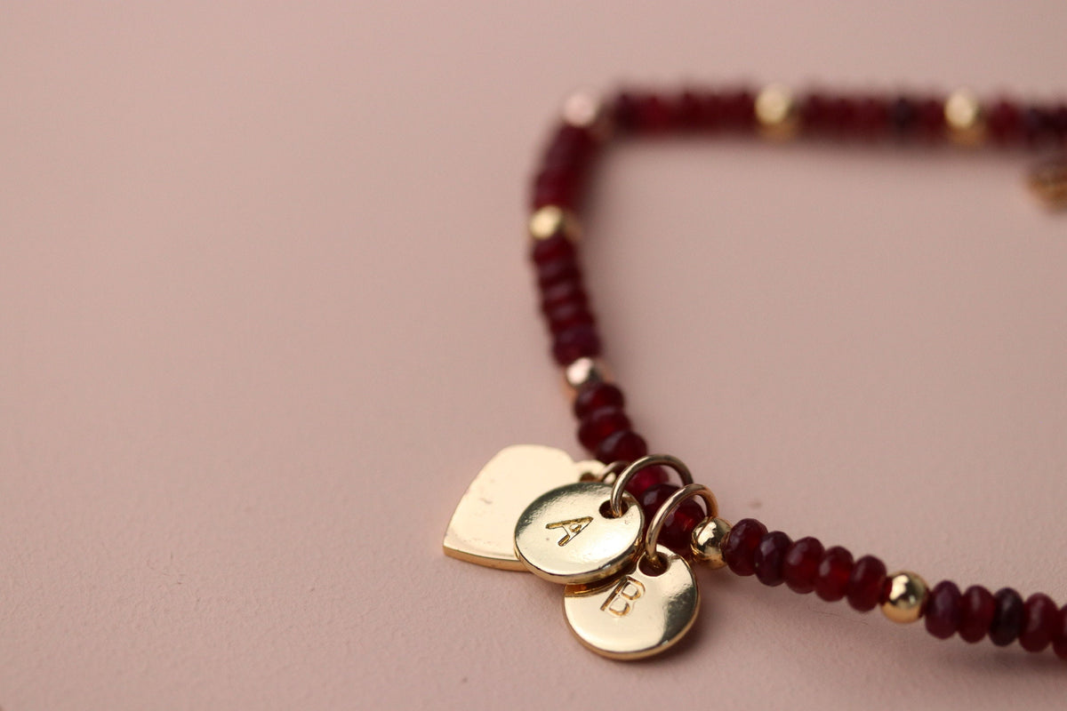 Personalised Initial Ruby Beads Bracelet, Gift for Sister Bracelet Alphabet Minimalist Jeweller, Dainty Natural Stone Bracelet, Gift for Her