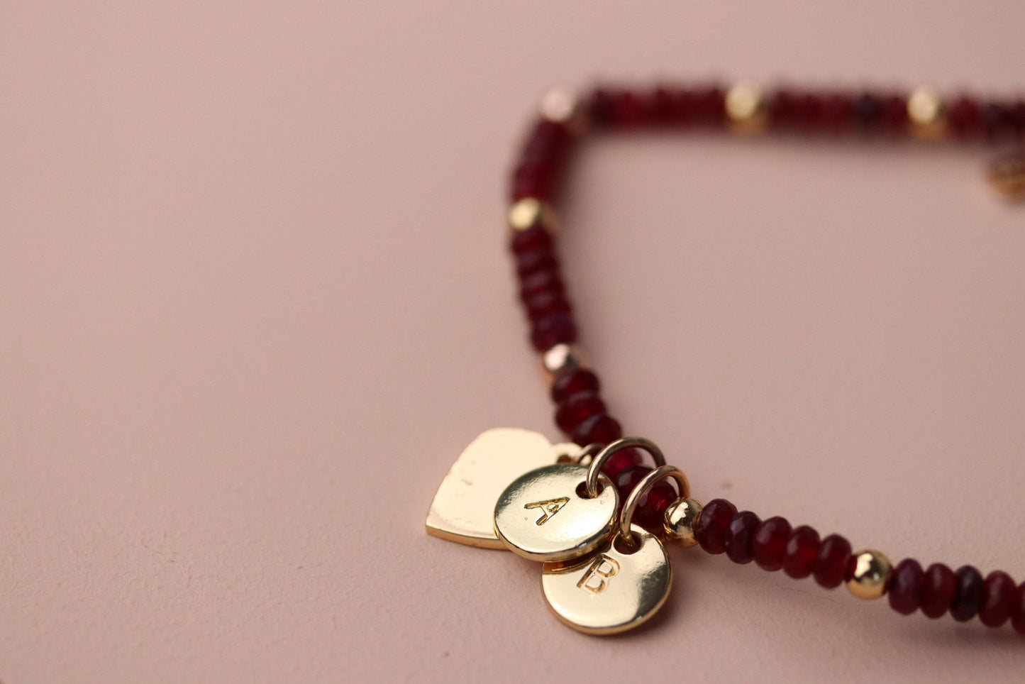 Personalised Initial Ruby Beads Bracelet, Gift for Mum Bracelet Alphabet Minimalist Jeweller, Dainty Natural Stone Bracelet, Gift for Her
