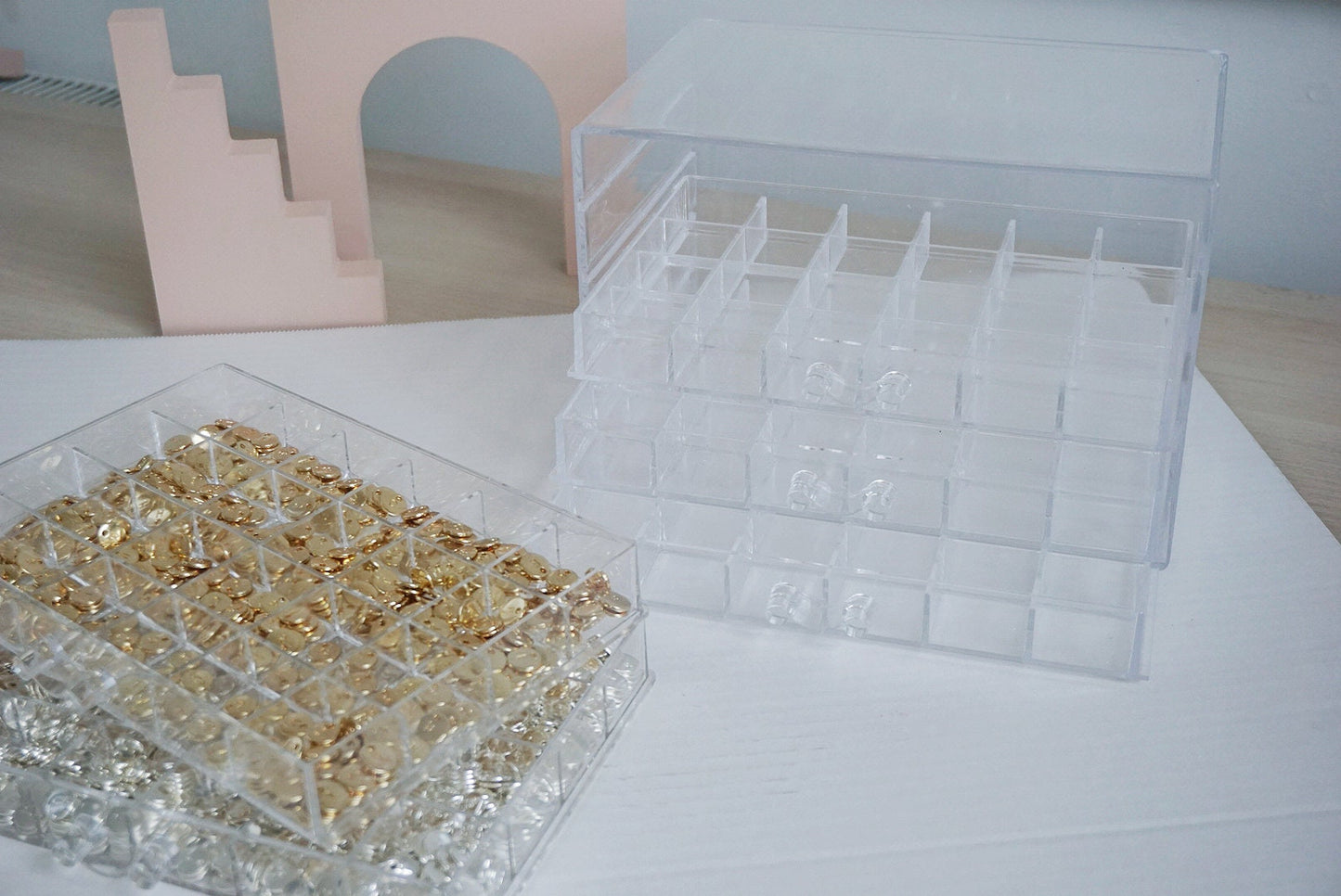 5 Layers Clear Acrylic Organiser Box with 120 Sections Compartments, Five Drawers Tray, Handmade Parts Organiser, Jewellery Party StorageBox