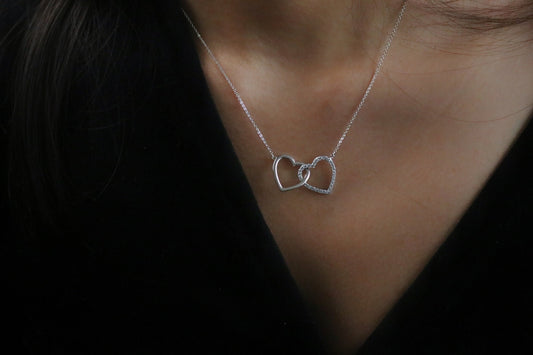 Gold Interlinking Heart Crystal Necklace / Silver Necklace for Mum / Rose Gold /Family Gift /Mothers Day Gift for Her / Minimalist Jewellery