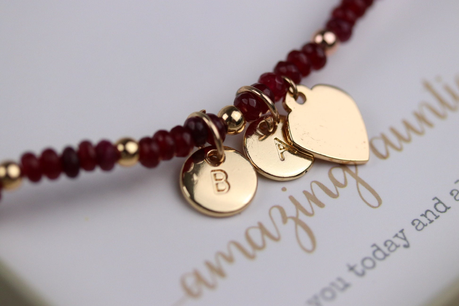 Personalised Initial Ruby Beads Bracelet, Gift for Sister Bracelet Alphabet Minimalist Jeweller, Dainty Natural Stone Bracelet, Gift for Her