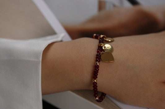 Personalised Initial Ruby Beads Bracelet, Gift for Granny Bracelet Alphabet Minimalist Jeweller, Dainty Natural Stone Bracelet, Gift for Her