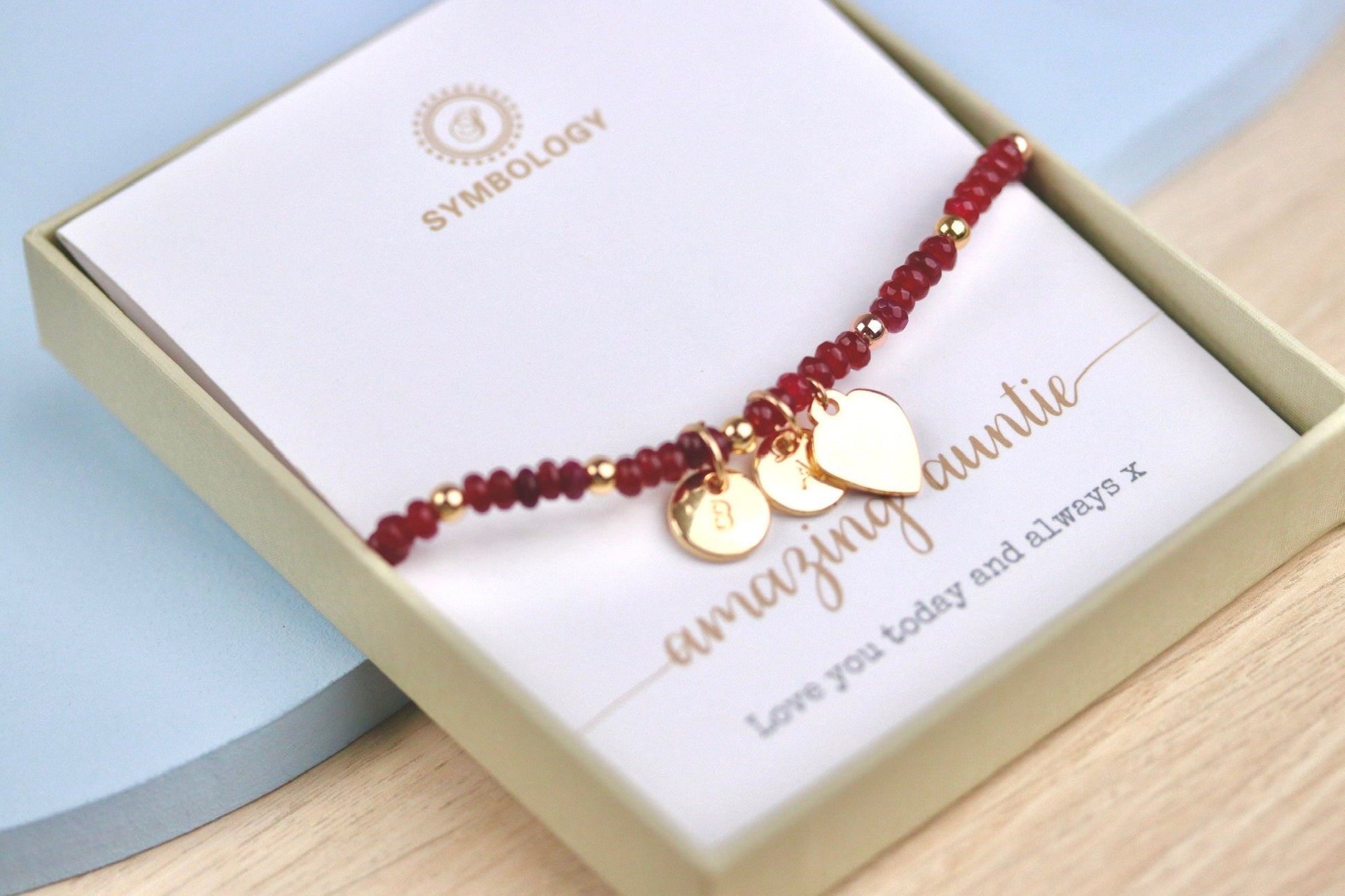 Personalised Initial Ruby Beads Bracelet, Gift for Granny Bracelet Alphabet Minimalist Jeweller, Dainty Natural Stone Bracelet, Gift for Her
