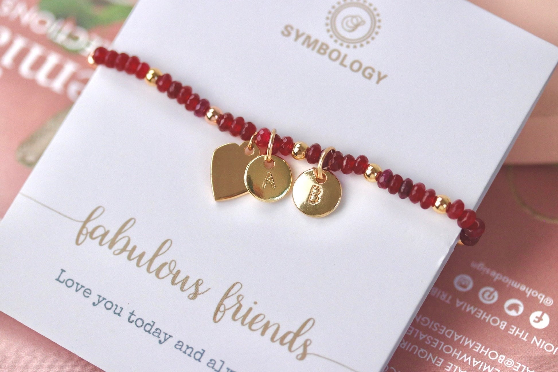 Personalised Initial Ruby Beads Bracelet, Gift for Sister Bracelet Alphabet Minimalist Jeweller, Dainty Natural Stone Bracelet, Gift for Her