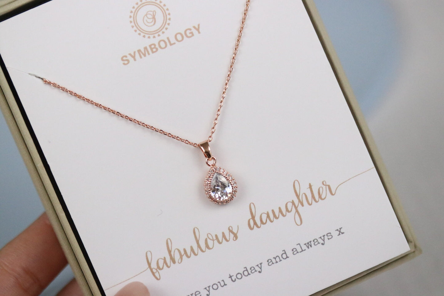 Daughter Necklace • Silver Teardrop Diamond Necklace by SYMBOLOGY • Gold Pear Diamond Necklace • Rose Gold Minimalist Necklace •Gift for Her