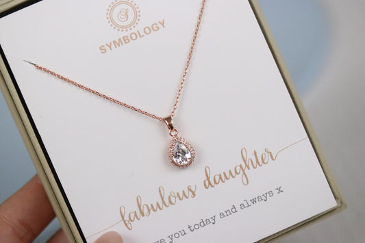 Daughter Necklace • Silver Teardrop Diamond Necklace by SYMBOLOGY • Gold Pear Diamond Necklace • Rose Gold Minimalist Necklace •Gift for Her