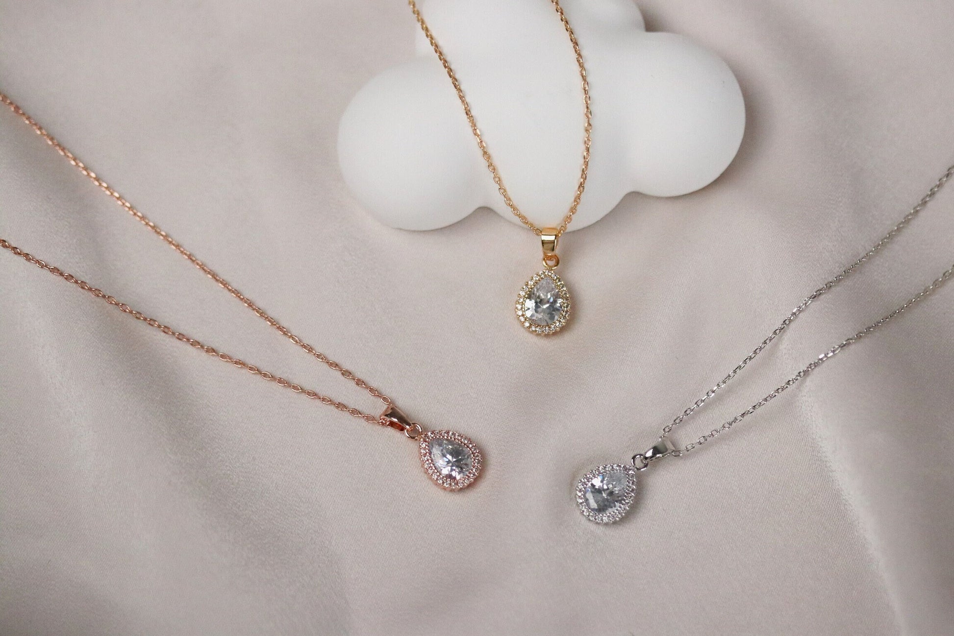 Best Friends Necklace • Silver Teardrop Diamond Necklace SYMBOLOGY • Gold Pear Diamond Necklace • Gold Minimalist Necklace • Gift for Her