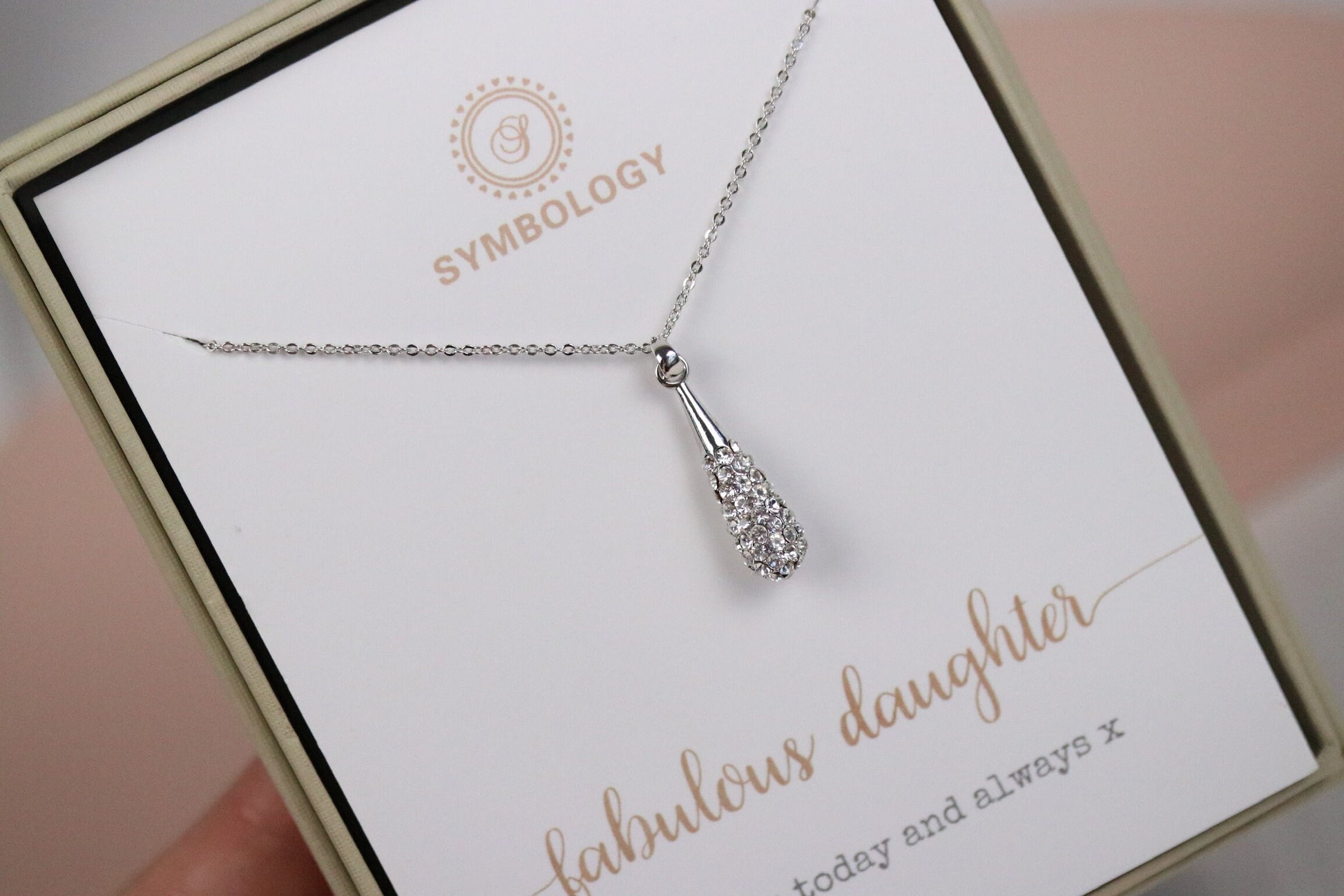 Gold Daugther Necklace • Silver Long Teardrop Necklace • Daughter in Law Gift • Pear Diamond Necklace • Gold Minimalist Gift • Gift for Her