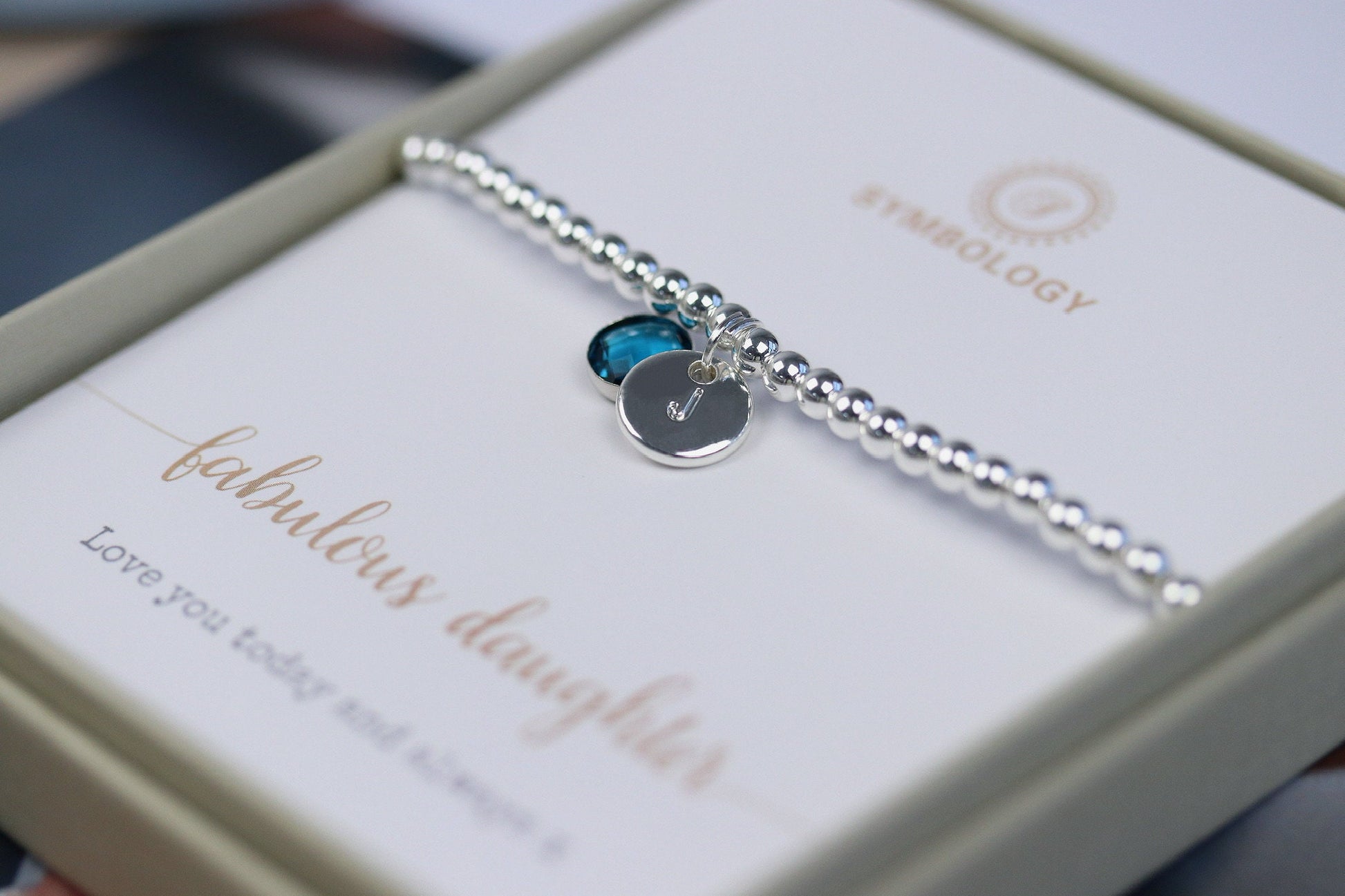 Personalised Silver Initial Bracelet, Silver Beaded Elastic Daughter Bracelet, Gift for Mum, Birthday Gift for Her, Minimalist Bracelet