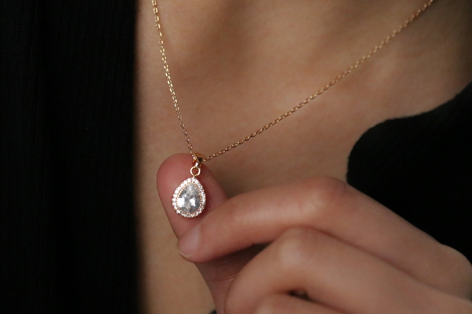 Best Friends Necklace • Silver Teardrop Diamond Necklace SYMBOLOGY • Gold Pear Diamond Necklace • Gold Minimalist Necklace • Gift for Her