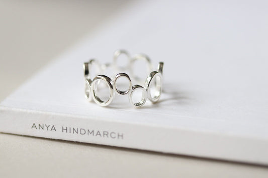Sterling Silver Open Bubble Ring, Delicate Ball Ring Band, Minimalist Geometric Design, Stacking Rings, Gift for Her, Adjustable Size 7 8 9